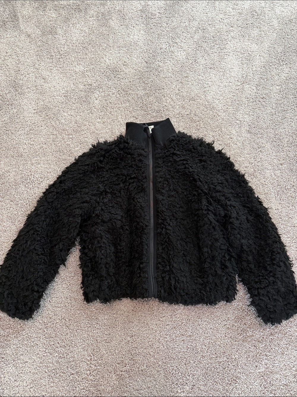 Black Faux-Sherpa Zip-Up Jacket - Women's